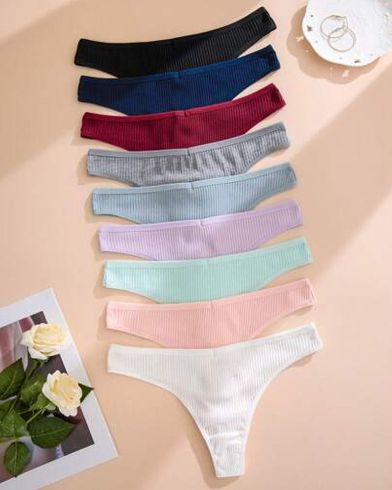 Solid Color Ribbed Knit Sexy Thong Briefs