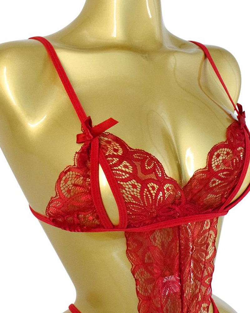 Translucent Lace Hollow Sleepwear Bodysuit