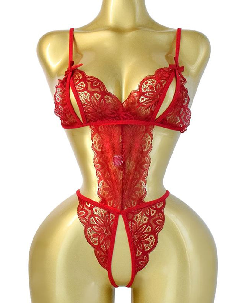 Translucent Lace Hollow Sleepwear Bodysuit