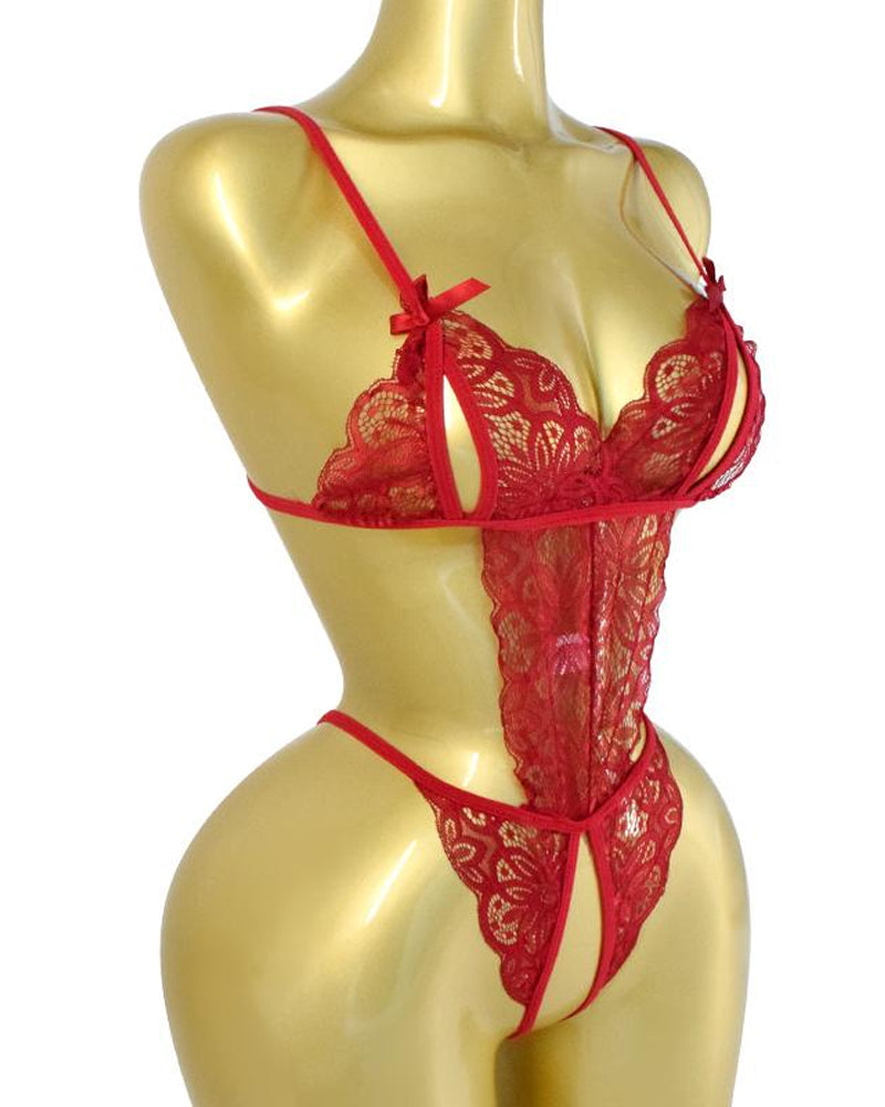 Translucent Lace Hollow Sleepwear Bodysuit