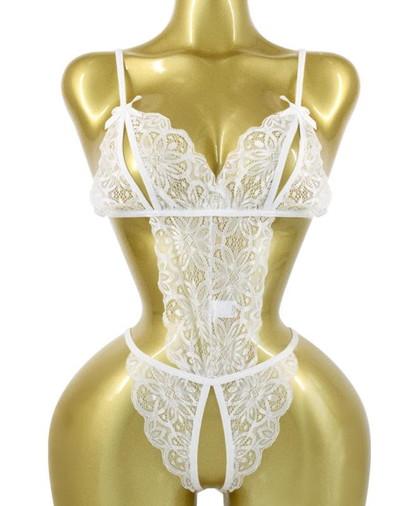 Translucent Lace Hollow Sleepwear Bodysuit