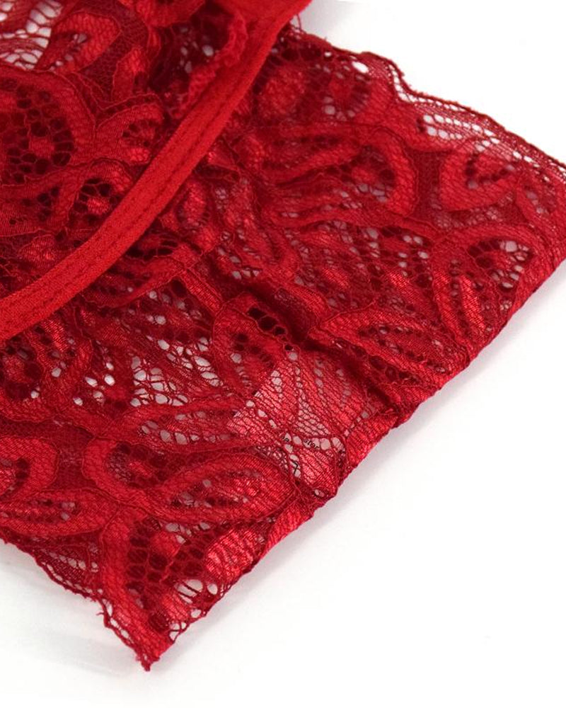 Translucent Lace Hollow Sleepwear Bodysuit