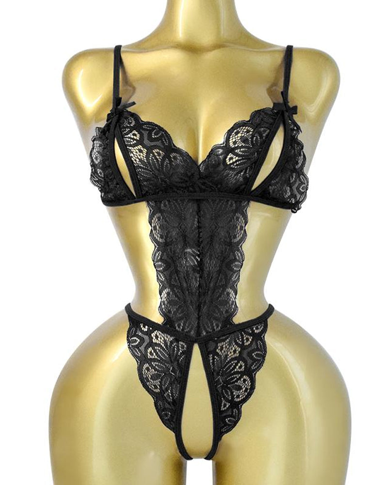 Translucent Lace Hollow Sleepwear Bodysuit