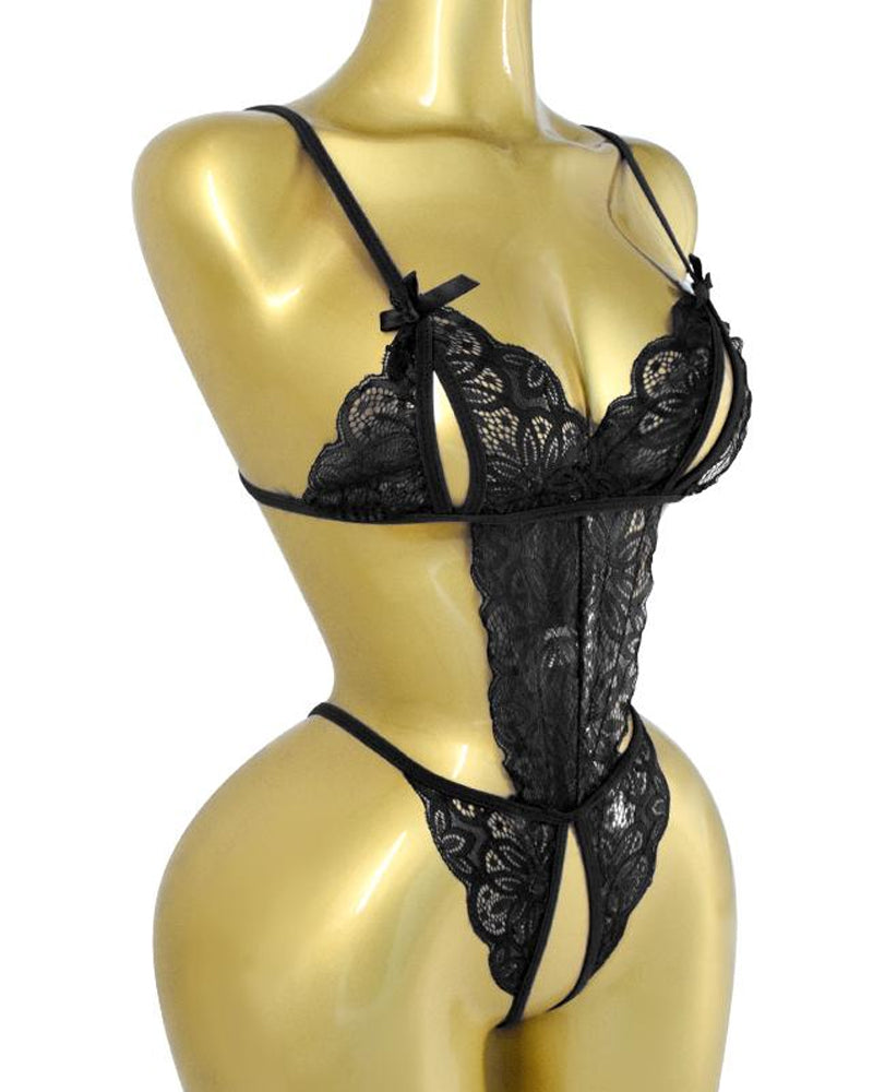 Translucent Lace Hollow Sleepwear Bodysuit