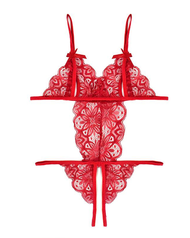 Translucent Lace Hollow Sleepwear Bodysuit