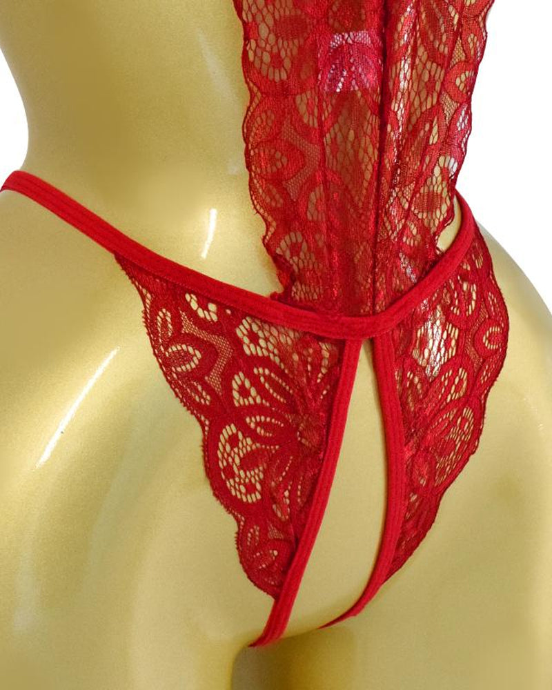 Translucent Lace Hollow Sleepwear Bodysuit