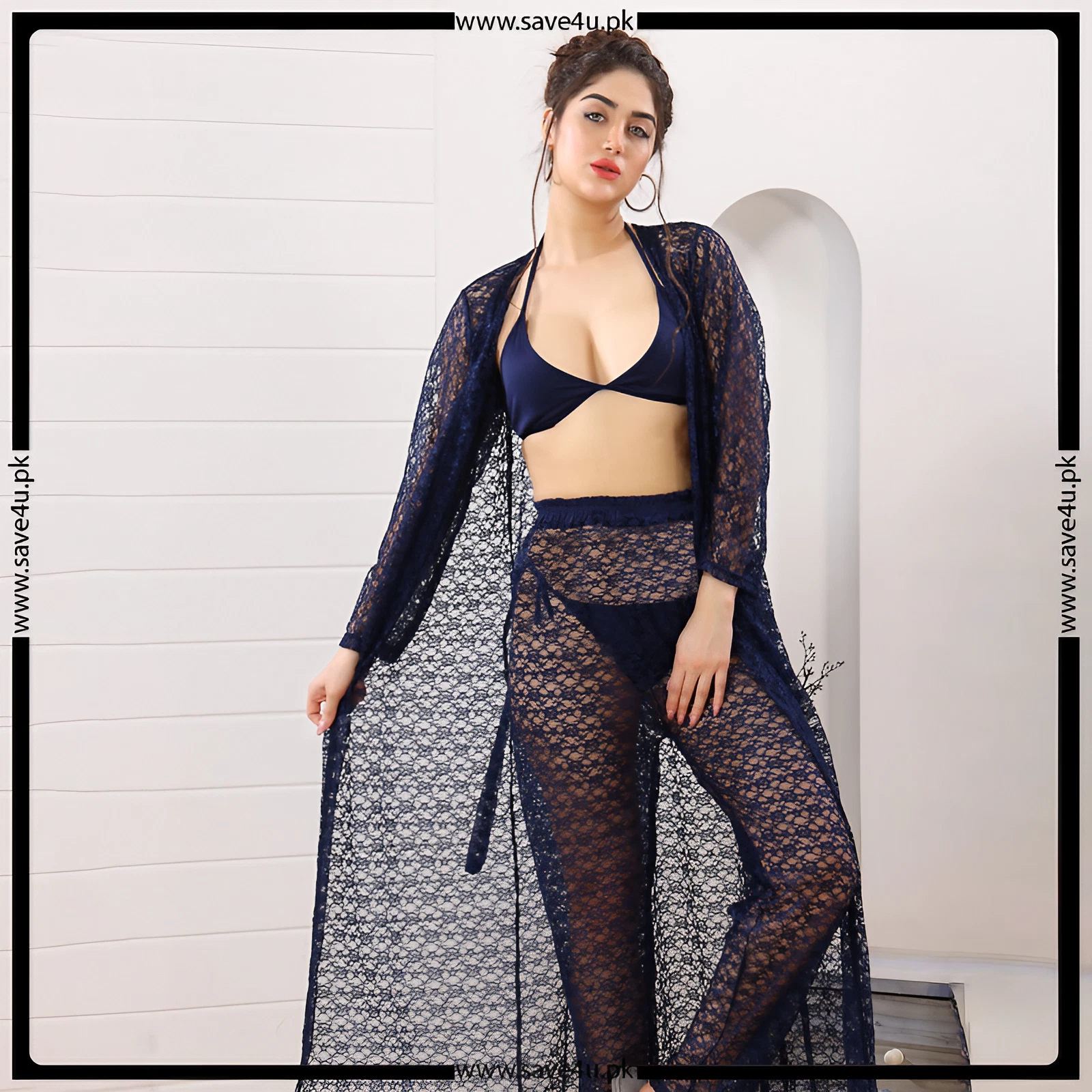 4 pcs Lace Allure Gown and Pajama Set