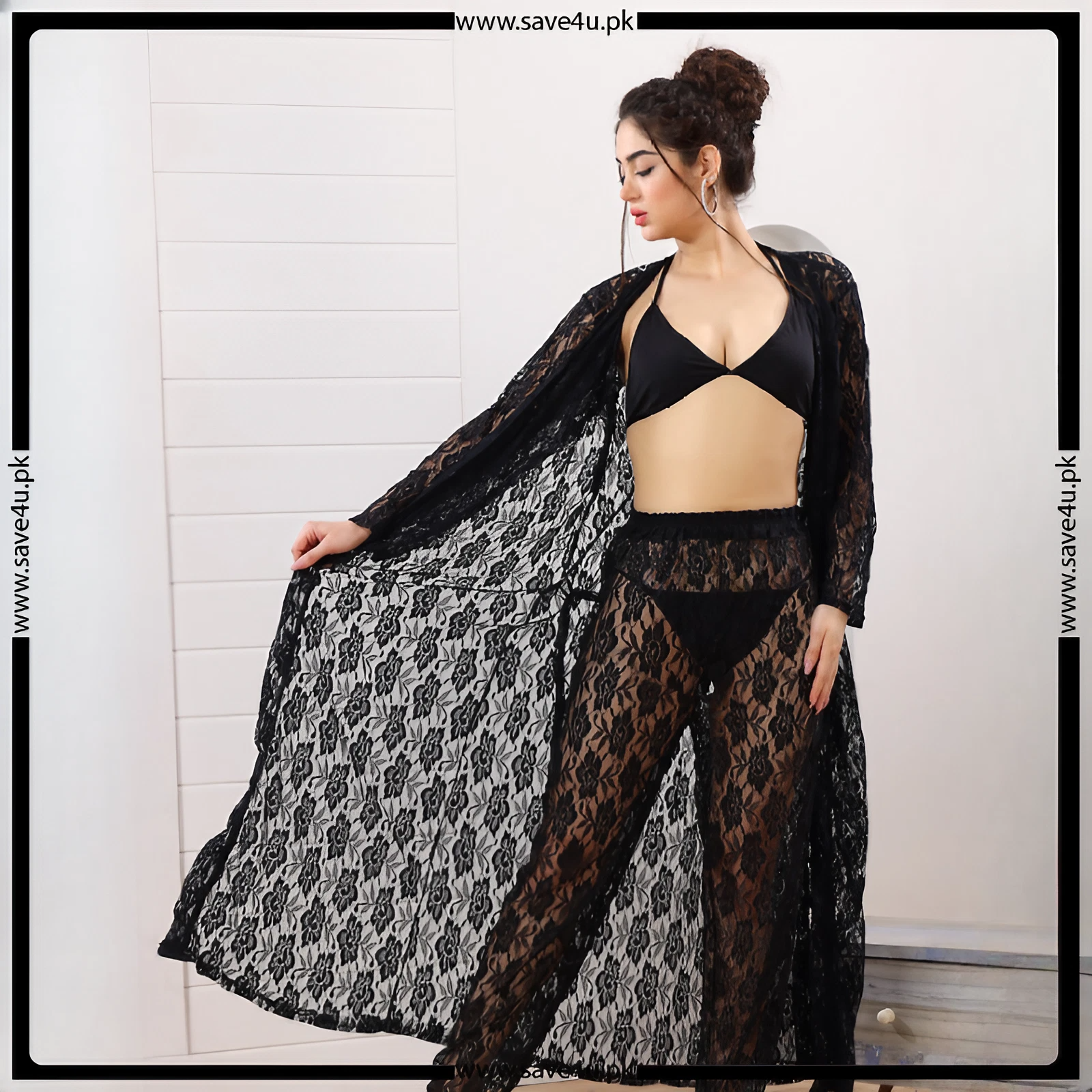 4 pcs Lace Allure Gown and Pajama Set